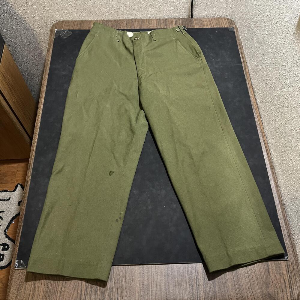 Vintage US Army Field Pants Mens 32x41 Wool Nylon Olive Green Talon Zipper 60s